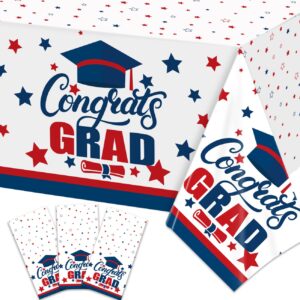 3 pcs graduation tablecloth red blue graduation decorations class of 2025 disposable plastic white congrats grad table cover party supplies 70x43 inch