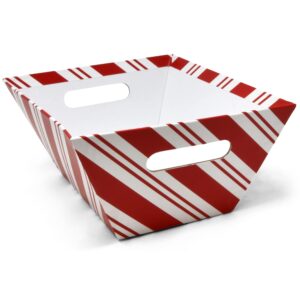 Gift Boutique 6 Pack Christmas Candy Cane Striped Gift Baskets 8" x 10" Rectangle Red & White Stripes Empty Gift Basket with Handles Cardboard Market Tray for Holiday Decorative Present Wrapping