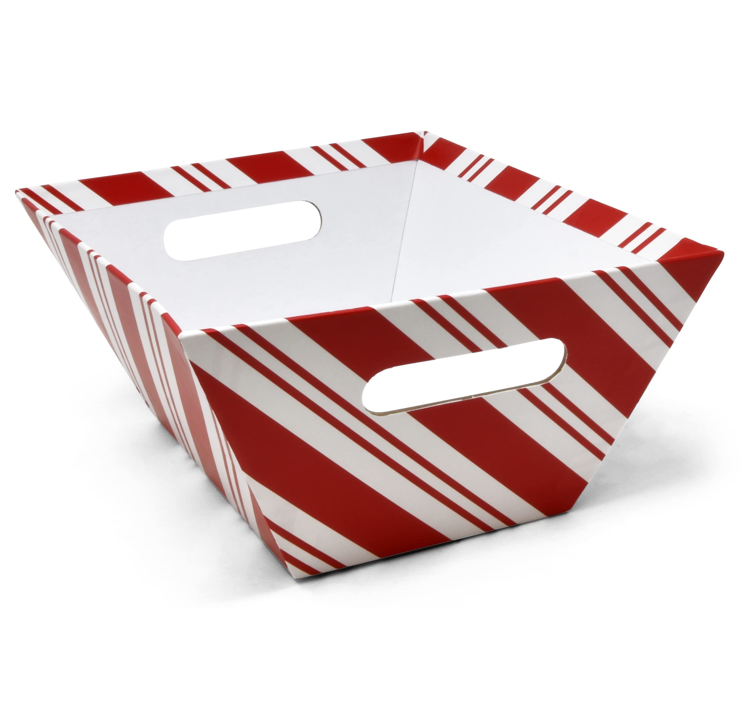 Gift Boutique 6 Pack Christmas Candy Cane Striped Gift Baskets 8" x 10" Rectangle Red & White Stripes Empty Gift Basket with Handles Cardboard Market Tray for Holiday Decorative Present Wrapping