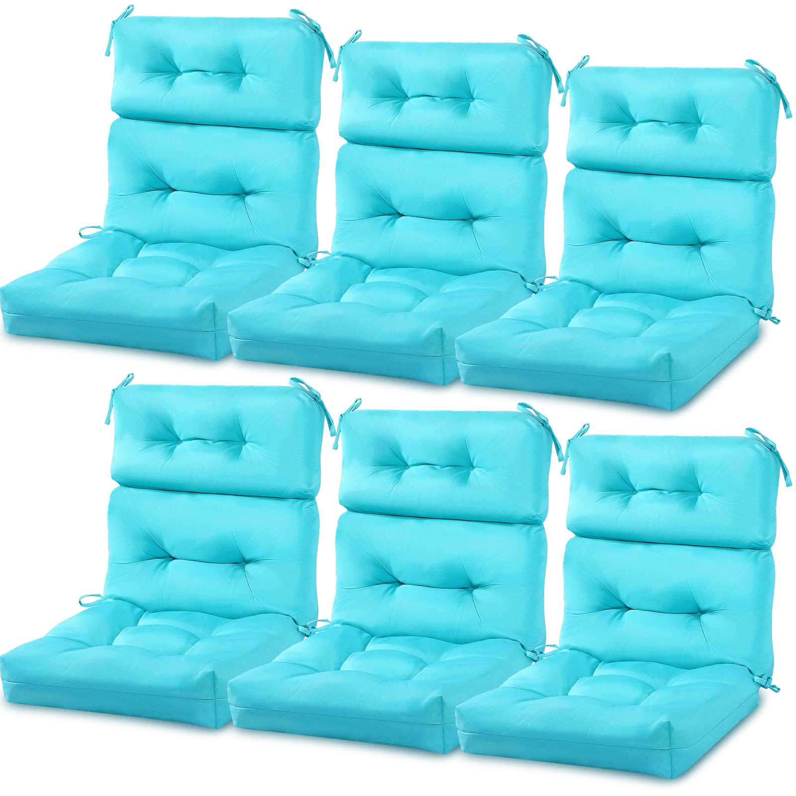 Mixweer 6 Pack Outdoor/Indoor High Back Chair Cushion Waterproof Rocking Chair Pads Tufted Seat/Back Chair Cushion Weather Resistant Adirondack Chair Cushions for Outdoor Patio Furniture (Blue)