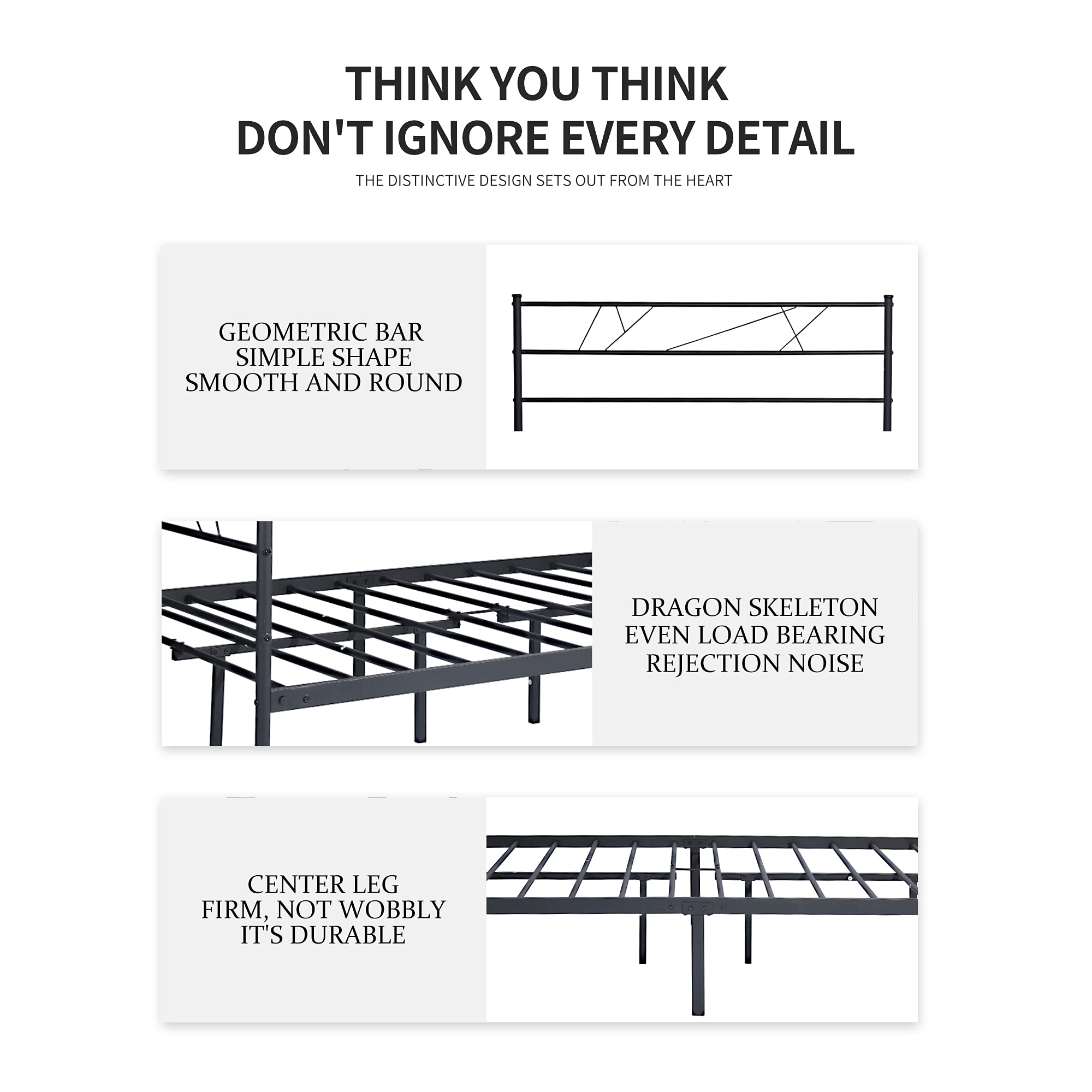 Full Size Metal Platform Bed Frame in for Adult and Children Used in Bedroom or Dormitory with Large Storage Space Under The Bed Black