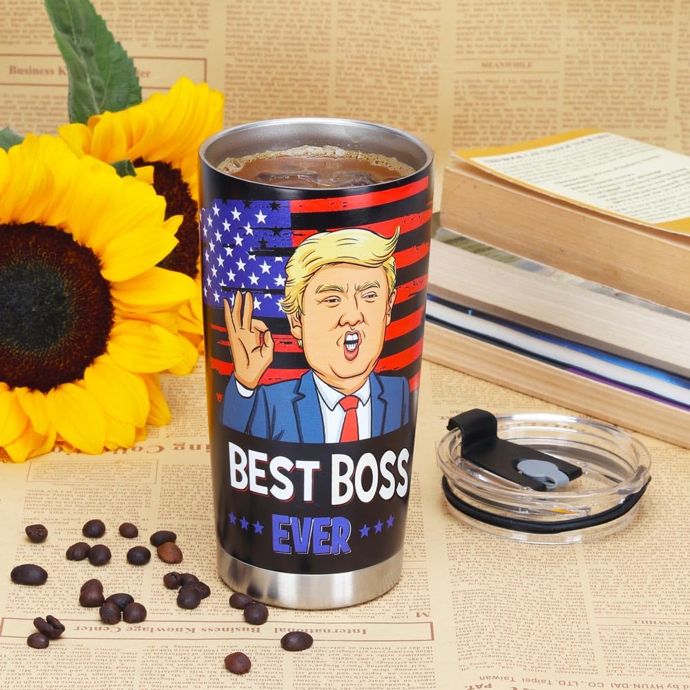 AREOK Best Boss Gifts for Men, Boss Day Gifts for Boss Men - Best Boss Ever Tumbler Cup, Funny Boss Gifts for National Boss Day, Male Boss Birthday Gifts for Men Happy Cool Gifts for Bosses Day