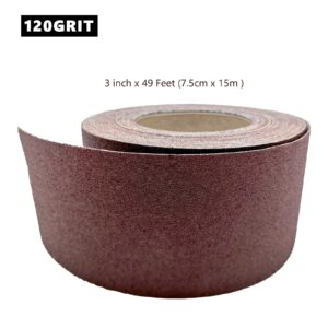 120 Grit Sandpaper Roll, 3 Inch x 49 Feet Emery Cloth Roll Aluminum Oxide Abrasive Paper Roll Continuous Sandpaper for Metalworking, Woodworker, Furniture Repair, Sanding Automotive Plumbing