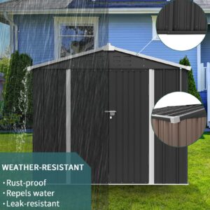 Outdoor Storage Shed, Amopatio Heavy Duty Galvanized Metal Garden Shed Backyard Storage Shed Outside Tool Storage Shed House (8' x 6', Black)