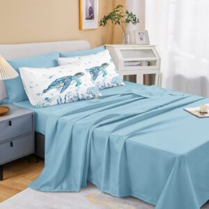 Sea Turtle Comforter Ocean Themed Bedding Sets 6 Pieces Twin Bed in A Bag Teal Blue Turtle Sea Horse Animal Cartoon Pattern Beach Coastal Bedding Comforter (Sea Turtle, Twin)