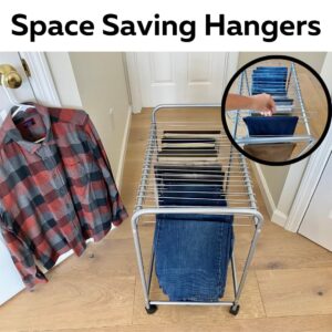 Evelots Pants Rack with 20 Pants Hangers Rolling Trolley-Skirt Hangers, Jean Organizer for Closet