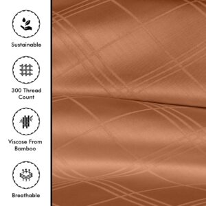 Linenwalas Duvet Cover Full Size – Rayon Derived from Bamboo Soft Full Size Duvet Cover Set, 3 Piece, Checks, Lightweight, Cooling Duvet Cover 80x90 Inches with Zipper Closure (Burnt Orange)