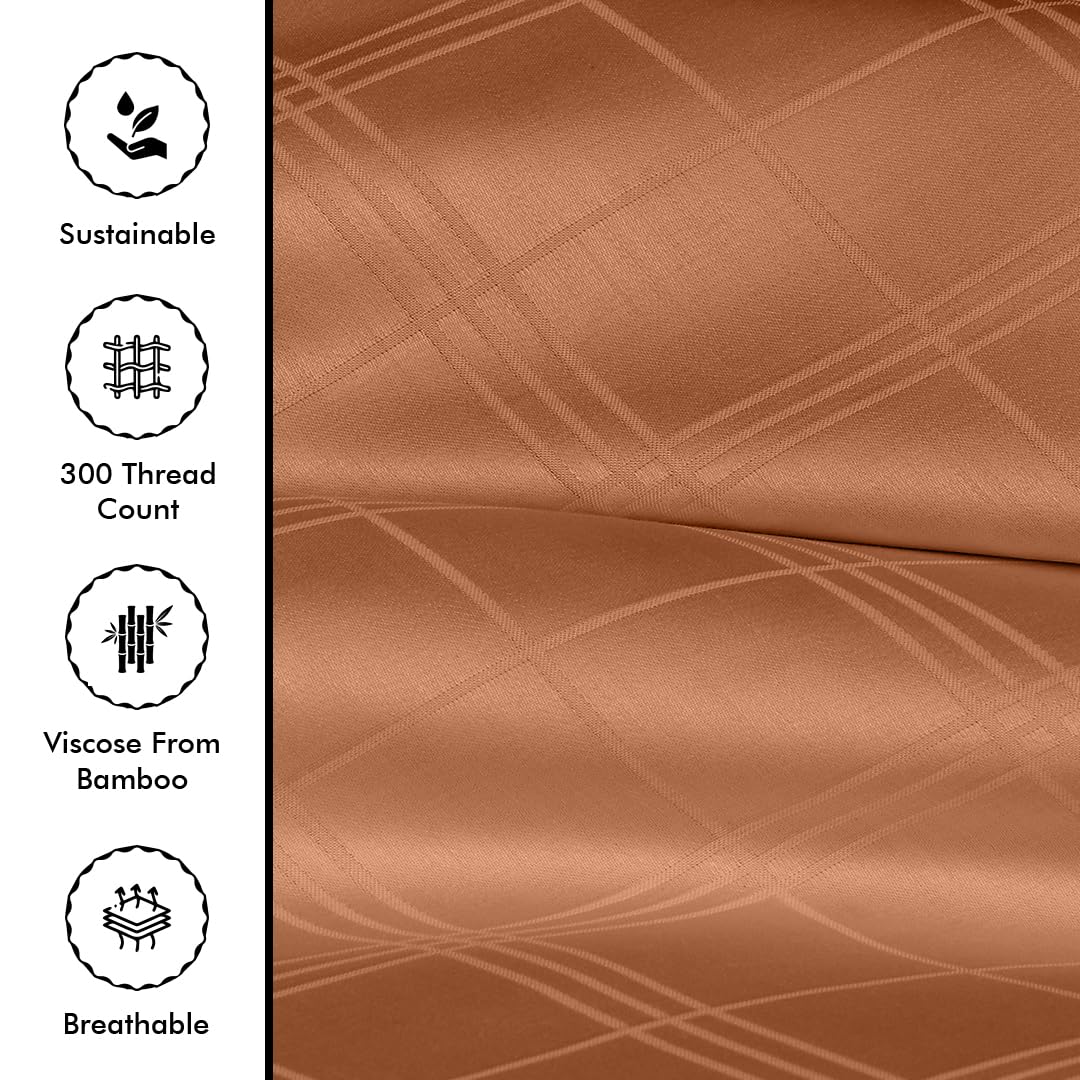 Linenwalas Duvet Cover Full Size – Rayon Derived from Bamboo Soft Full Size Duvet Cover Set, 3 Piece, Checks, Lightweight, Cooling Duvet Cover 80x90 Inches with Zipper Closure (Burnt Orange)