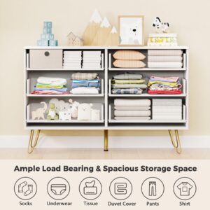 Vrullu White Dresser for Bedroom, Wide Wood 6 Drawer Dressers & chests of Drawers, TV Stand for 55" TV, Modern Storage Drawers for Entryway, Closet, Hallway (1, White)