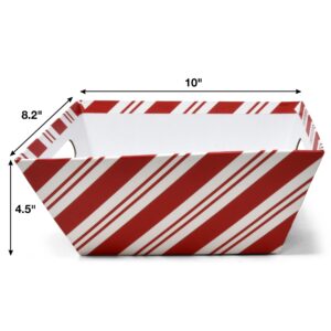 Gift Boutique 6 Pack Christmas Candy Cane Striped Gift Baskets 8" x 10" Rectangle Red & White Stripes Empty Gift Basket with Handles Cardboard Market Tray for Holiday Decorative Present Wrapping