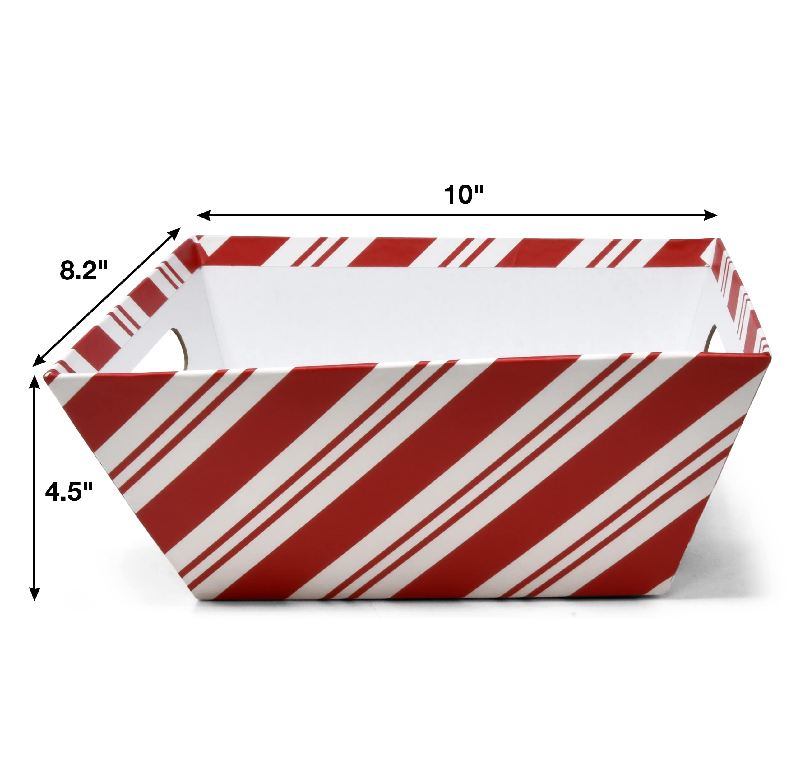 Gift Boutique 6 Pack Christmas Candy Cane Striped Gift Baskets 8" x 10" Rectangle Red & White Stripes Empty Gift Basket with Handles Cardboard Market Tray for Holiday Decorative Present Wrapping