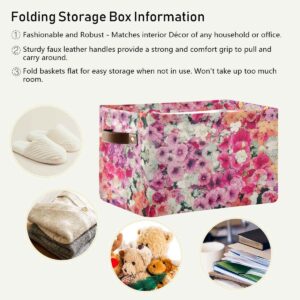 Spring Flowers Pink Purple Storage Basket Fabric Laundry Baskets Morning glory Sunflower Lavender Storage Boxes Organizer Bag for Baby Cloth Dog Toy Book Storage Cubes Shelf Closet Bins 16x12x8 Inches