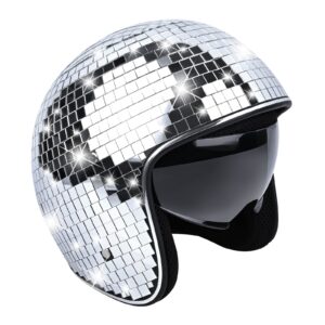 disco helmet with retractable visor glitter mirror glass punk costume hat for bar dj club party