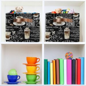 Wamika Black Coffee Beans Storage Basket Fabric Laundry Baskets Cappuccino Latte Chocolate Cocoa Storage Boxes Organizer Bag for Baby Cloth Dog Toy Book Storage Cubes Shelf Closet Bins 16x12x8 Inches