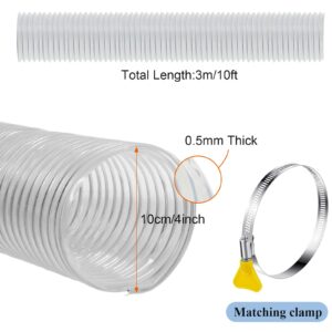 Flexible PVC Dust Collection Hose with Stainless Steel Hose Clamps Clear Vacuum Hose Dust Collection Fittings Dust Collector Accessories for Woodworking (4 Inch, 10 ft)