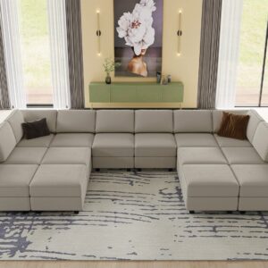 Belffin Oversized Modular sectional Sofa with Double Chaises U Shaped Sectional Sleeper Sofa Couch Reversible Sectional Sofa with Storage Velvet Grey