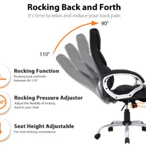 Ergonomic Office Chair, Height Adjustable Pu Leather Office Chair with Padded Armrests and Lumbar Support, 250 Lbs Heavy Duty Swivel Desk Chair Computer Chair for Men Women, Desk Chairs with Wheels