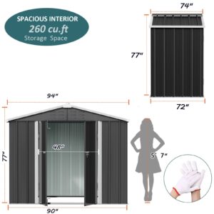 Outdoor Storage Shed, Amopatio Heavy Duty Galvanized Metal Garden Shed Backyard Storage Shed Outside Tool Storage Shed House (8' x 6', Black)