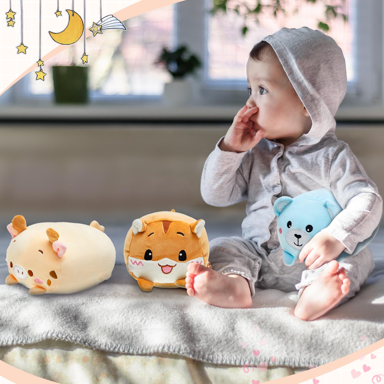 9 Pieces Christmas Plush Toys Set 8 Inch Elephant, Deer Hamster Panda Pig Dinosaur Plush Stuffed Animals Cuddly Cute Body Pillow Soft Cartoon Hugging Toy for Boys Girls Xmas Gift Bedding,sleeping