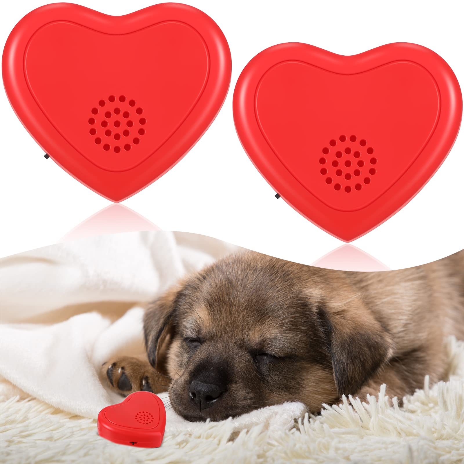 Wettarn 2 Pcs Heartbeat Puppy Toy Dog Anxiety Relief Red Heartbeat Simulator Replacement Soother for Pet Behavioral Training Sleep Aid Calming Toys Cat Kitten Dog Add to Blankets Pillows Beds