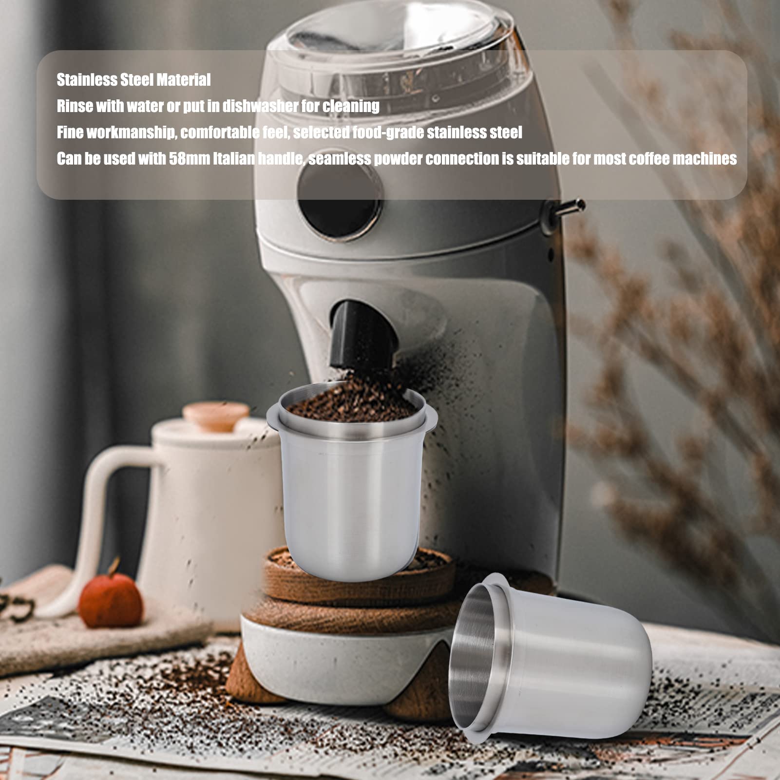 Stainless Steel Espresso Dosing Cup,Dosing Cup, 150ml 58mm Hands Free Universal Inverted Coffee Powder Cup, Espresso Machine Accessories, Coffee Making Tools, for Coffe Machine(2?Da??¨¦?), dosing