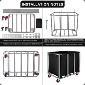 Commercial Laundry cart with Wheels,400L Large Laundry Basket with Wheels,Laundry Hamper on Wheels Heavy Duty with Steel Frame and Waterproof Oxford Cloth, 330Lbs Load (C-Black)