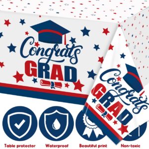 3 PCS Graduation Tablecloth Red Blue Graduation Decorations Class of 2025 Disposable Plastic White Congrats Grad Table Cover Party Supplies 70x43 Inch