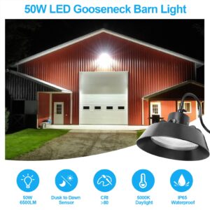 Paktonvo LED Gooseneck Barn Light, 50W 5000K Daylight 6500LM Dusk to Dawn Outdoor Farmhouse Wall Mount Light with Photocell,400W MH/HPS Equiv,Swivel Head LED Wall Lantern Light for Porch Yard Street