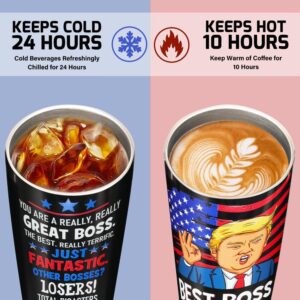 AREOK Best Boss Gifts for Men, Boss Day Gifts for Boss Men - Best Boss Ever Tumbler Cup, Funny Boss Gifts for National Boss Day, Male Boss Birthday Gifts for Men Happy Cool Gifts for Bosses Day