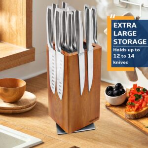 Fimaten universal magnetic knife block without knives-360° rotatable magnetic knife holder made of fine acacia wood, Extra large magnet knife storage for knives and utensils for a quality kitchen life