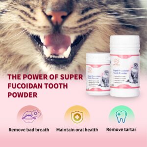 Love Can Fly Cat Teeth Cleaning Powder for Cat, Plaque, Tartar Remover for Oral Health, Eliminates Bad Breath, Natural Ingredients Fucoidan Brown Algae, Norwegian Kelp Persimmon Tannin 1.4 Oz