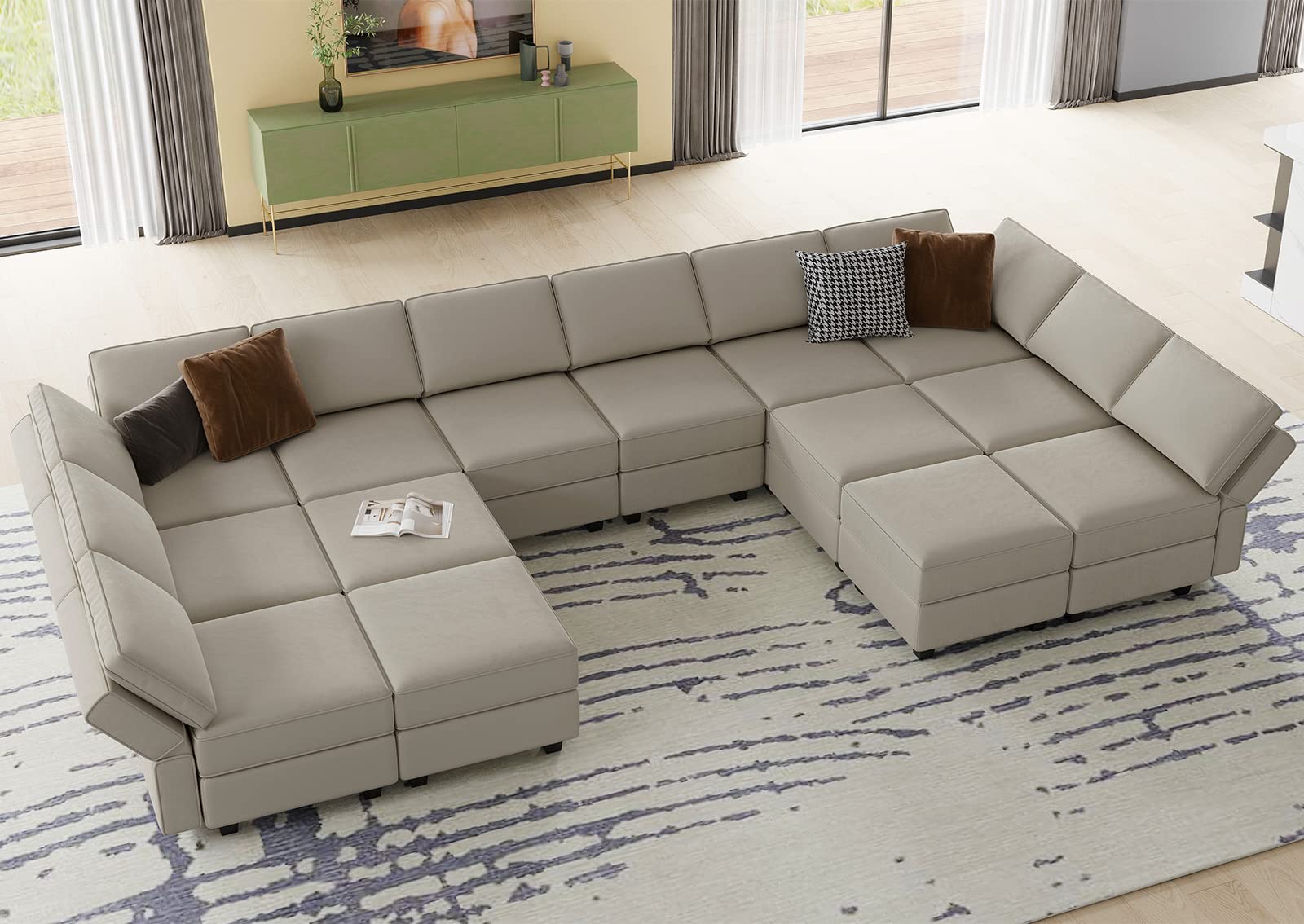 Belffin Oversized Modular sectional Sofa with Double Chaises U Shaped Sectional Sleeper Sofa Couch Reversible Sectional Sofa with Storage Velvet Grey