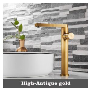 TOCOCO Basin Faucet Waterfall Bathroom Faucet Single Handle Basin Mixer Faucet Bathtub Antique Faucet Brass Sink Gold Black Faucet (Color : Antique-high)