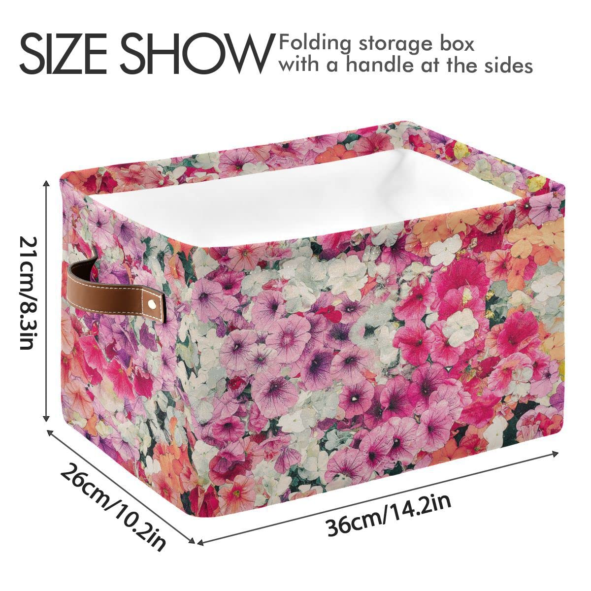 Spring Flowers Pink Purple Storage Basket Fabric Laundry Baskets Morning glory Sunflower Lavender Storage Boxes Organizer Bag for Baby Cloth Dog Toy Book Storage Cubes Shelf Closet Bins 16x12x8 Inches