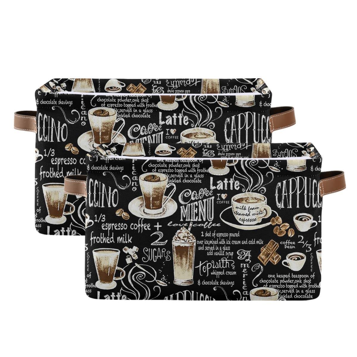 Wamika Black Coffee Beans Storage Basket Fabric Laundry Baskets Cappuccino Latte Chocolate Cocoa Storage Boxes Organizer Bag for Baby Cloth Dog Toy Book Storage Cubes Shelf Closet Bins 16x12x8 Inches