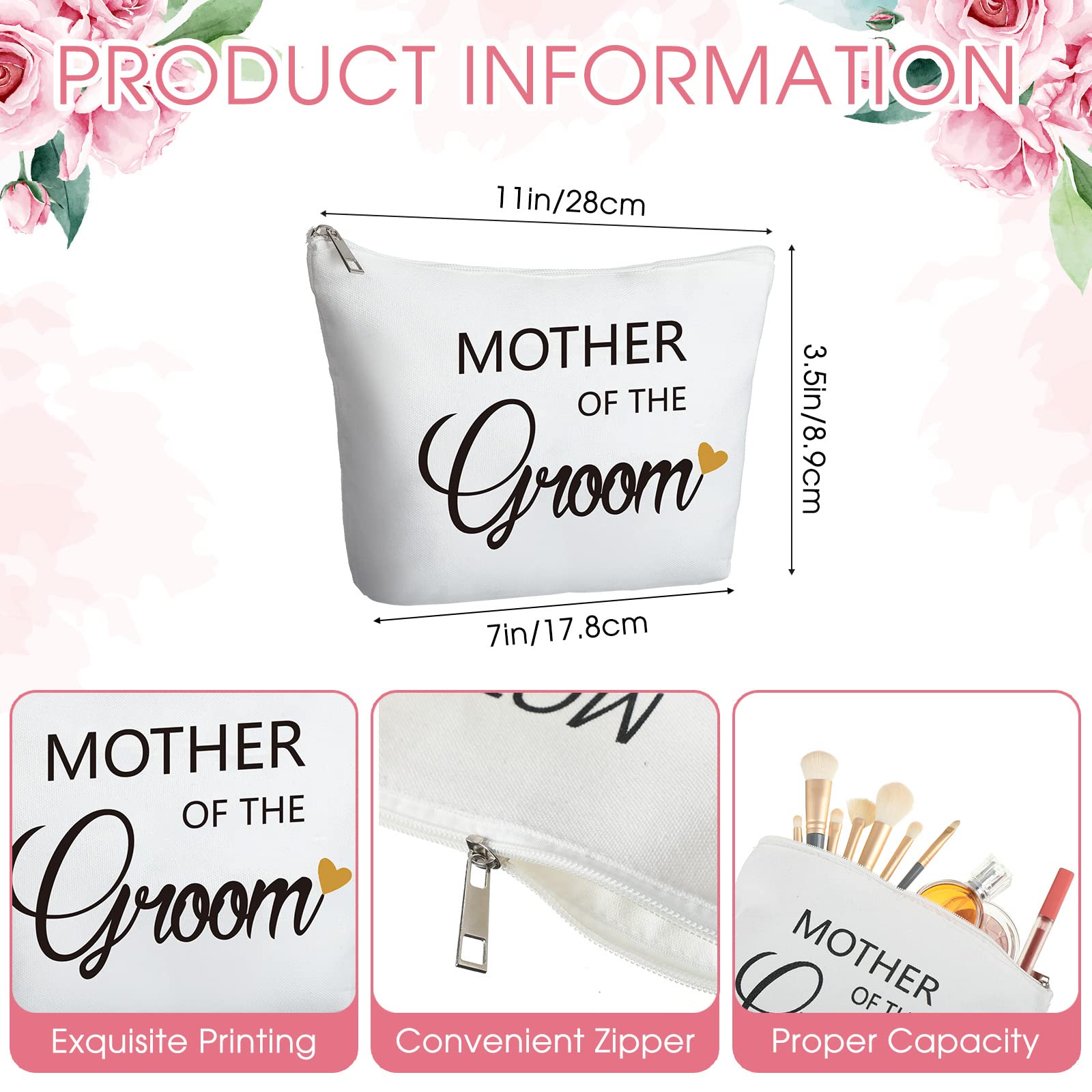 Tudomro 3 Pcs Mother of the Groom Bride Bridal Shower Wedding Gift Canvas Tote Bag Makeup Bag Glass Cup with Lid Straw(Basic Style)