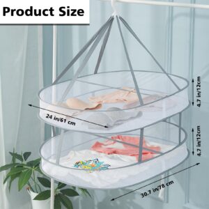 Wumuzai Sweater Drying Rack Mesh Foldable, Lay Flat Clothes Dryer Rack, Large Hanging Dry Rack for Clothes, Folding Clothing Drying Hanger, Portable for Laundry Indoor Outdoor (2-Tier)