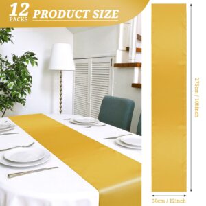 12 Pack Gold Satin Table Runner 12 x 108 Inch Long Premium Table Runners, for Wedding Party Events Decoration, Birthday Parties, Banquets Decorations, Graduations, Engagements