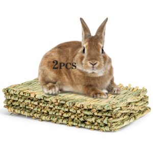 sukh 2 pcs rabbit grass mats - natural hay woven bunny rabbit bad cage mats pet bedding cooling sleeping nesting & toys for hamster bunny chinchilla guinea pig mouse bird and other small animal