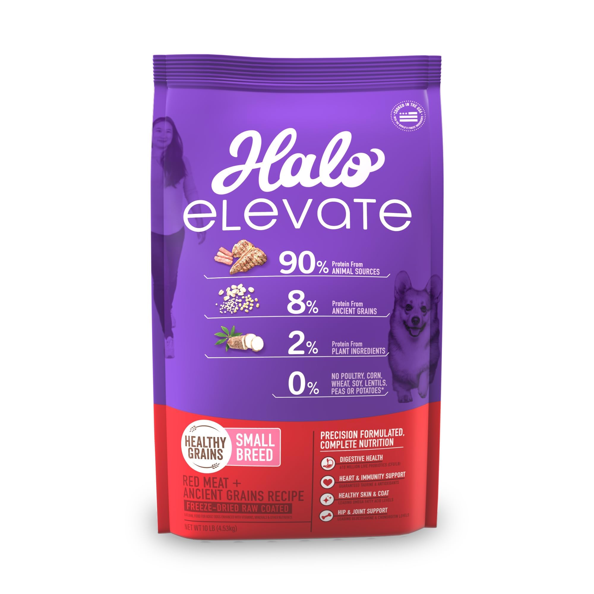 Halo Elevate Dry Dog Food, Healthy Grains Red Meat Recipe, Small Breed, 10lb