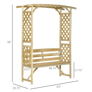 Outsunny Patio Garden Bench Arbor Arch with Pergola and 2 Trellises, 3 Seat Natural Wooden Outdoor Bench for Grape Vines & Climbing Plants, Backyard Decor, Natural