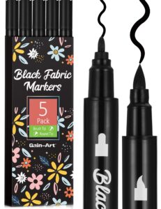 gain-art black fabric markers - dual-tip fabric markers permanent for clothes - non-toxic fabric paint pens for personalizing shirts bags hats canvas, and textiles