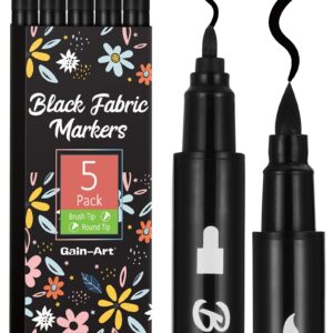 Gain-Art Black Fabric Markers - Dual-Tip Fabric Markers Permanent for Clothes - Non-Toxic Fabric Paint Pens for Personalizing Shirts Bags Hats Canvas, and Textiles