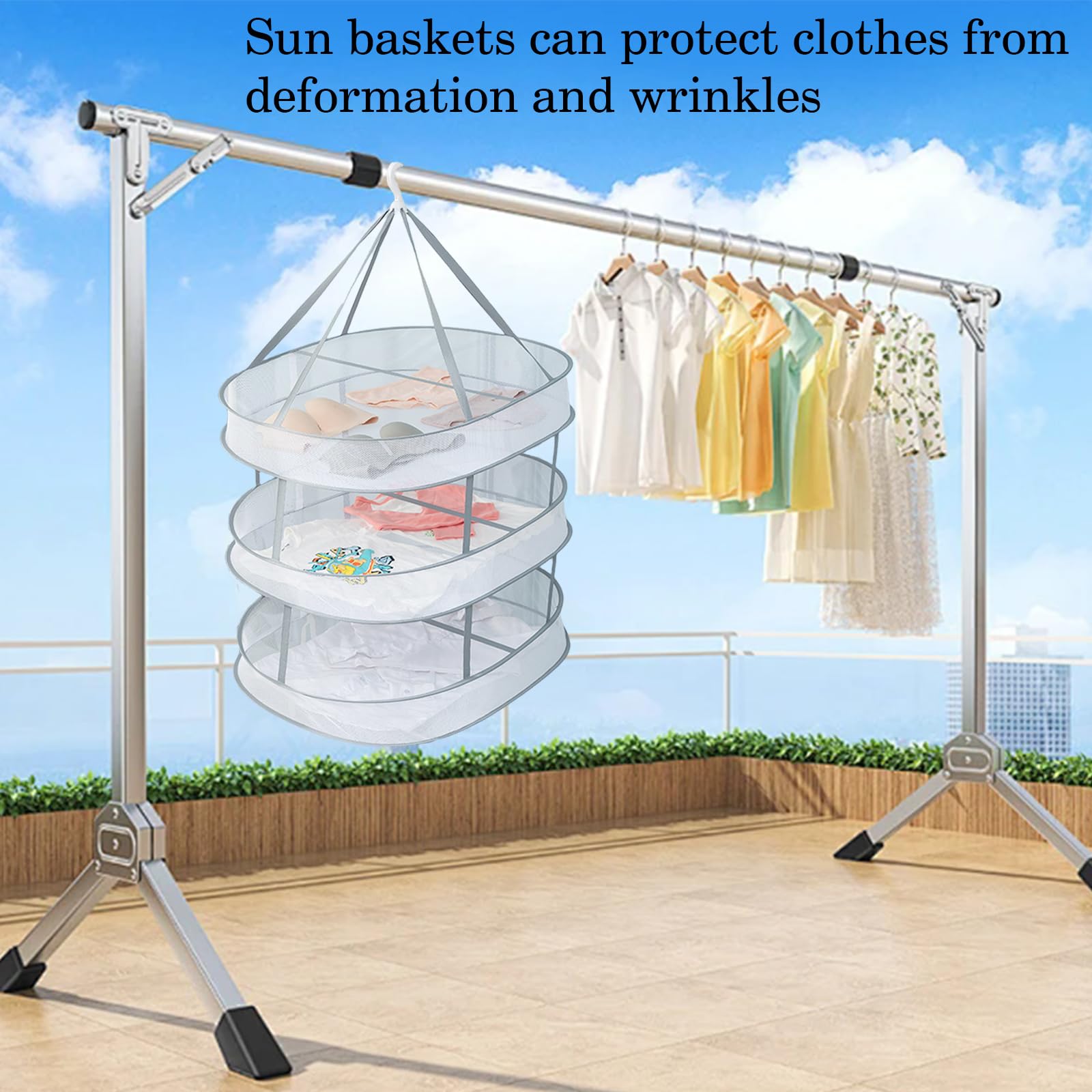 Wumuzai Sweater Drying Rack Mesh Foldable, Lay Flat Clothes Dryer Rack, Large Hanging Dry Rack for Clothes, Folding Clothing Drying Hanger, Portable for Laundry Indoor Outdoor (2-Tier)