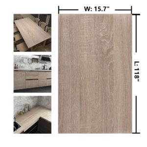 Boobest Light Brown Wood Wallpaper Peel and Stick Wood Grain Contact Paper Waterproof Removable Kitchen Cabinet Wallpaper 15.74"x 118" Wood Vinyl Wrap Cabinet Covers Oak Grey Wood Look Contact Paper