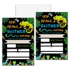 reptile amphibian birthday party invitation, lizard themed fill-in invites for men & women, 20 invitations with envelopes (4" x 6"), adults snake party favors decorations and supplies -60