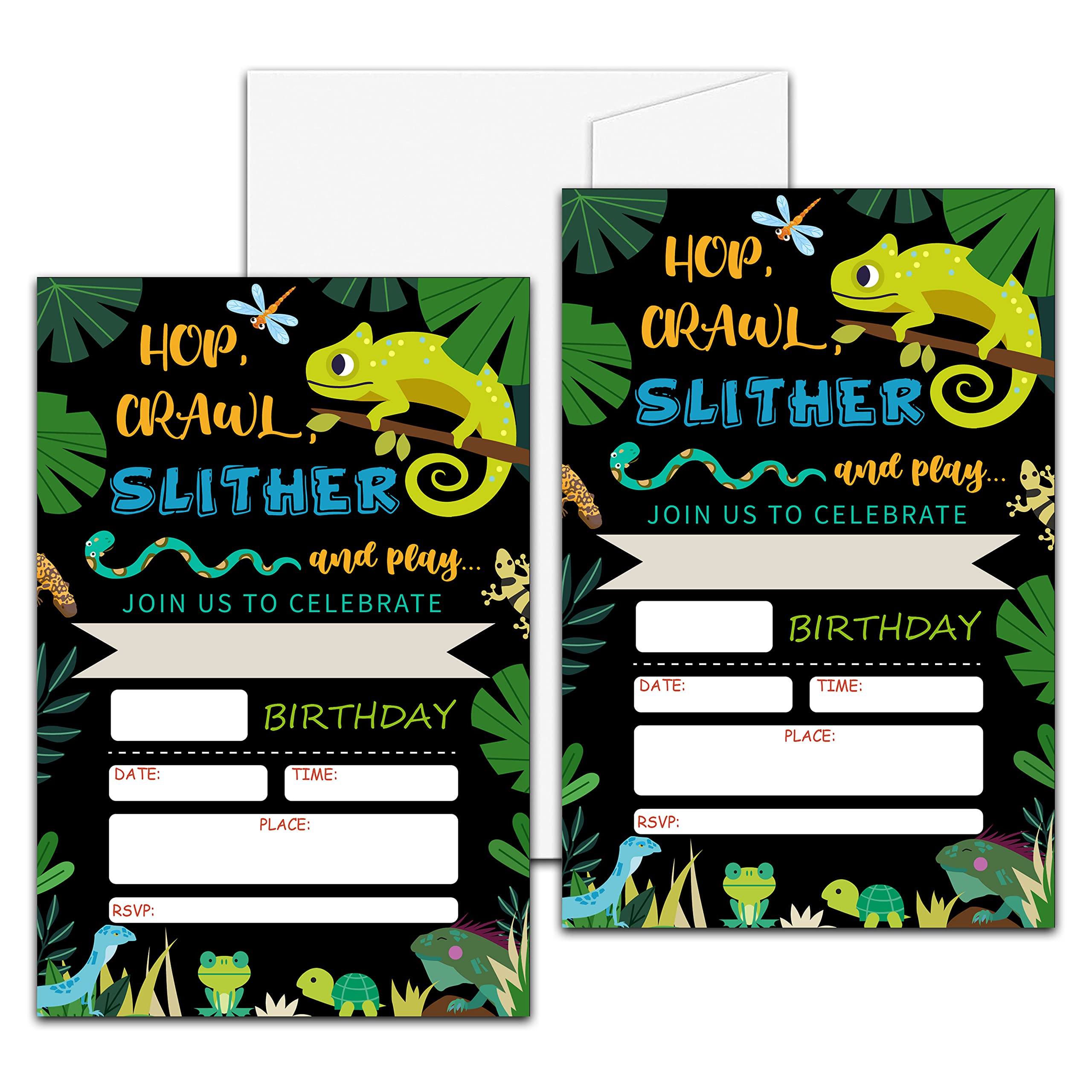 Reptile Amphibian Birthday Party Invitation, Lizard Themed Fill-In Invites for Men & Women, 20 Invitations With Envelopes (4" X 6"), Adults Snake Party Favors Decorations and Supplies -60