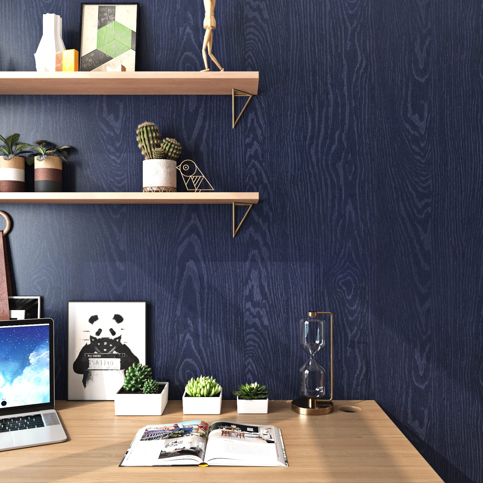 Livelynine Dark Blue Wood Wallpaper Peel and Stick Countertops Waterproof Navy Contact Paper for Cabinets Desk Walls Dresser Cover Top Kitchen Cabinet Wallpaper Matte Wood Grain Vinyl Wrap 15.8x78.8