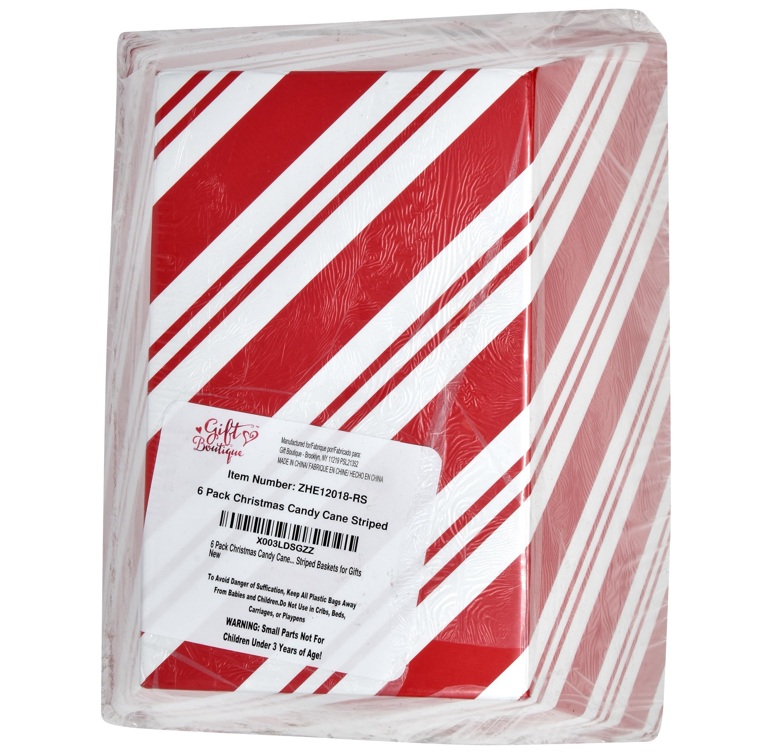 Gift Boutique 6 Pack Christmas Candy Cane Striped Gift Baskets 8" x 10" Rectangle Red & White Stripes Empty Gift Basket with Handles Cardboard Market Tray for Holiday Decorative Present Wrapping