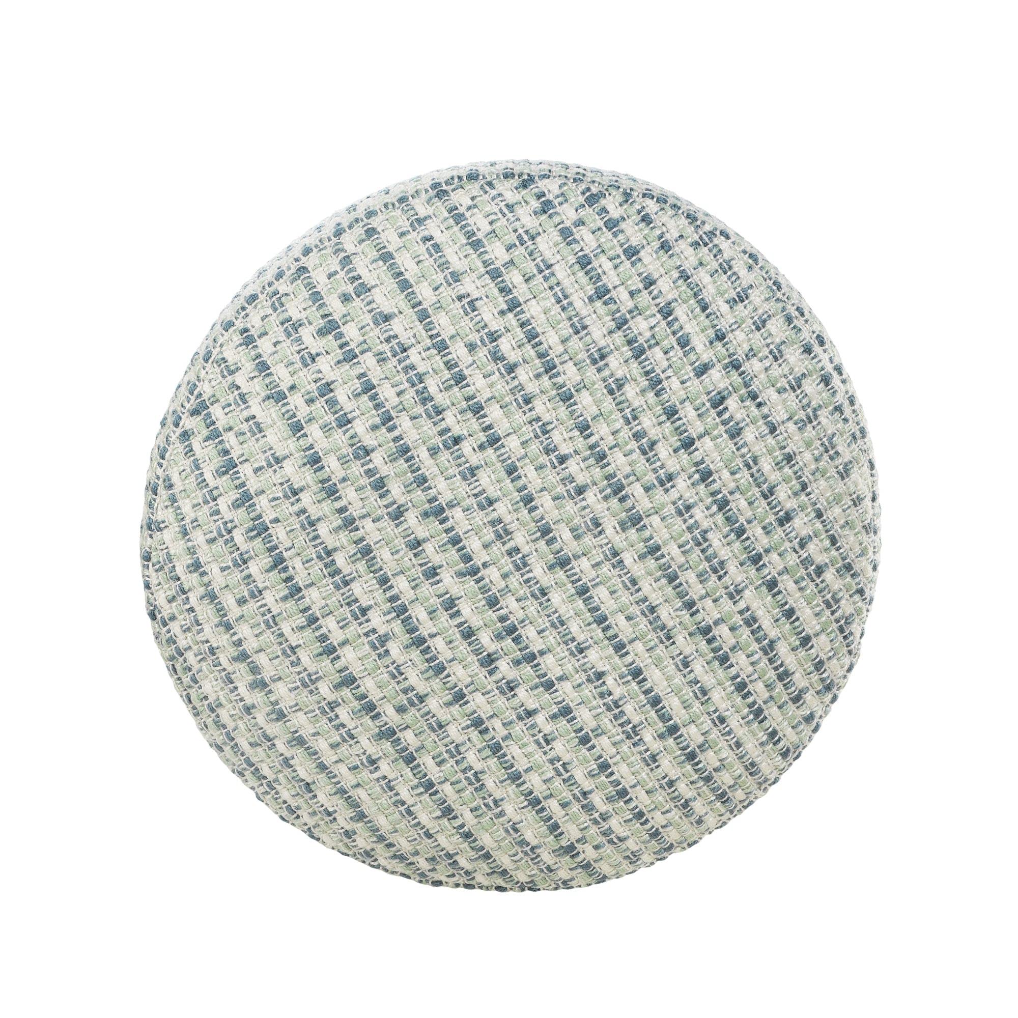 CC Home Furnishings 20" Blue and Green Interwoven Coastal Round Outdoor Patio Pouf Ottoman